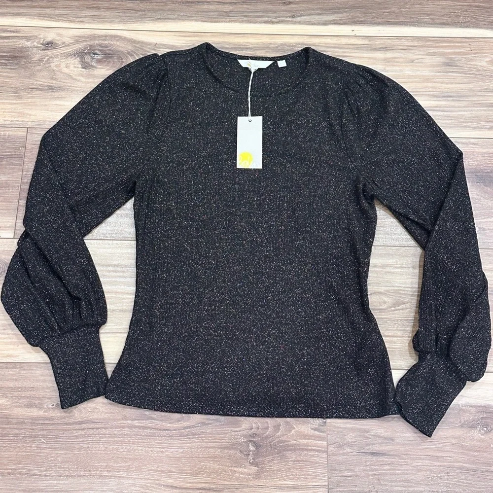 Boden Sparkle Puff Sleeve Sweater Crew Neck Wool Cashmere Black Sz 8 NWT